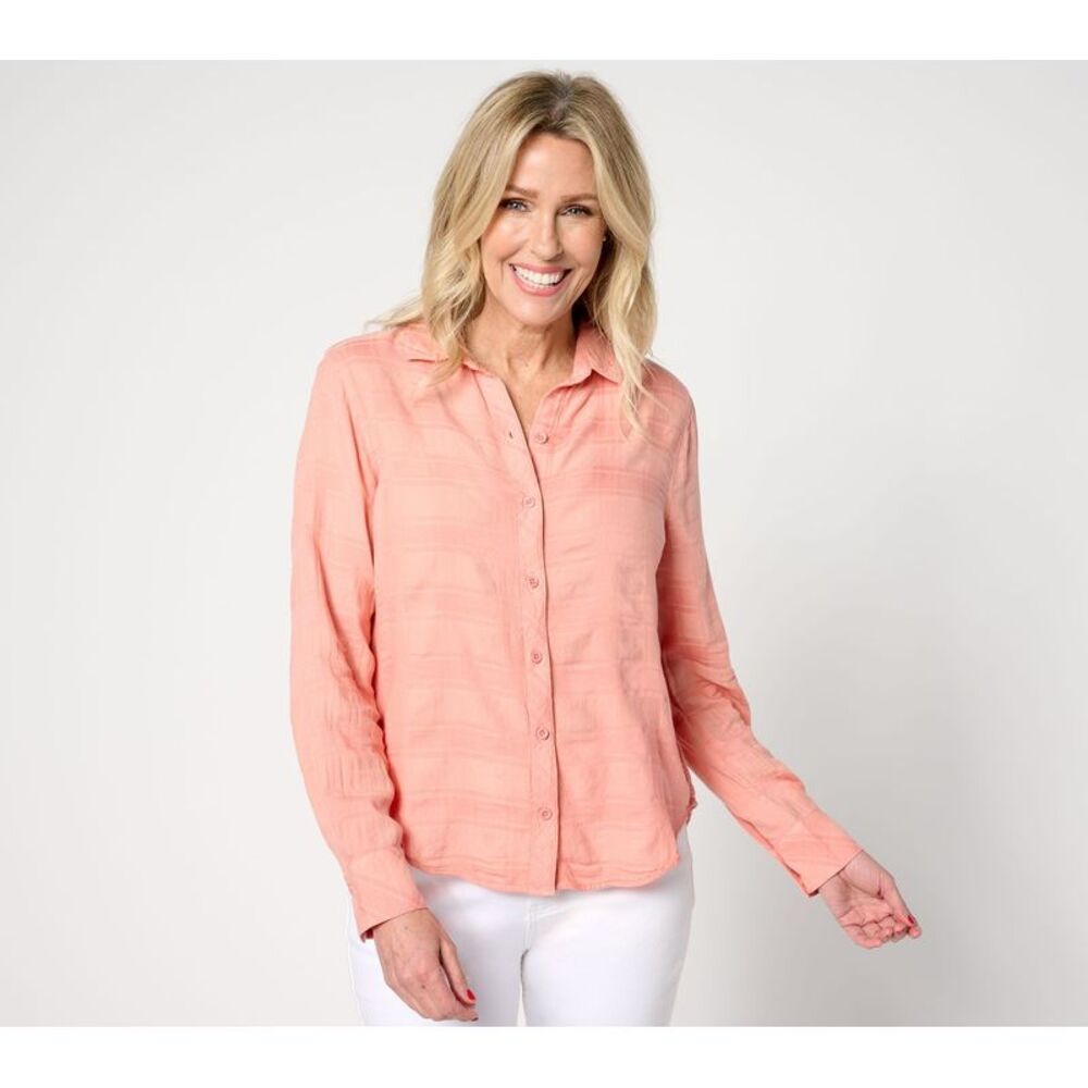 Side Stitch Women's Top Sz XL Long Sleeve Button Down Shirt Pink